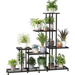 5 Tiers Black Metal Plant Stand